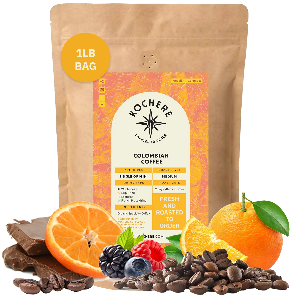 Kochere Coffee Colombian Medellin Single Origin Medium Roast - Dried Orange, Berry Notes