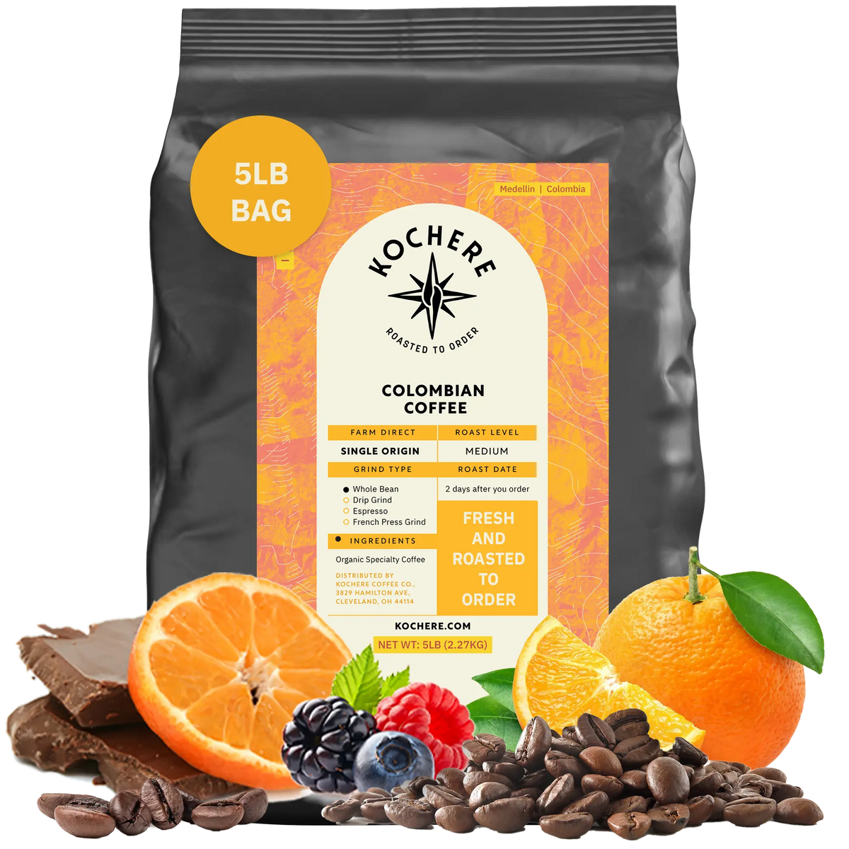 Kochere Coffee Colombian Medellin Single Origin Medium Roast - Dried Orange, Berry Notes